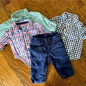 3 shirt and a pair of pants size 0-3 months
